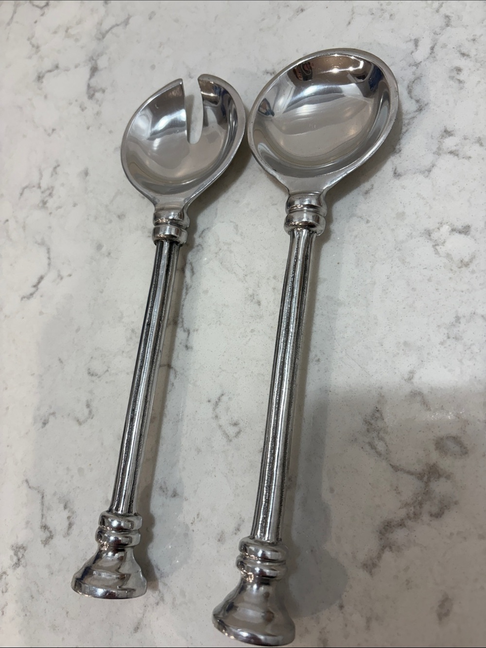 Polished Silver Salad Serving Spoon and Fork Set - Stainless Look